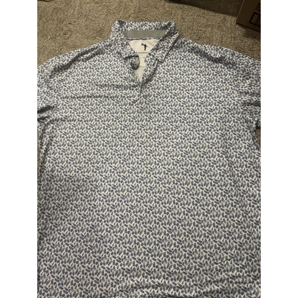 AndersonOrd Performance Golf Polo — Men’s XXL, White/Navy Fern Print